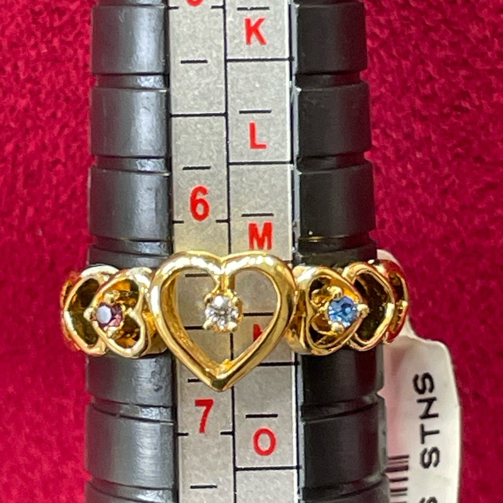 Gold Tone seventh Heart CZ Ring Purple Blue Clear Stone Size 6.75 - Picture 9 of 16
